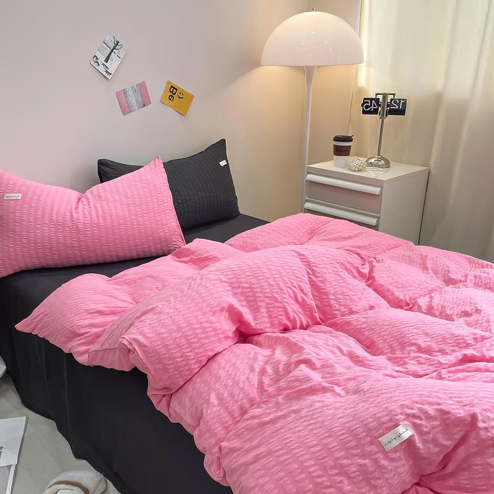 cute waffle stripes textured aesthetic bedding duvet cover set