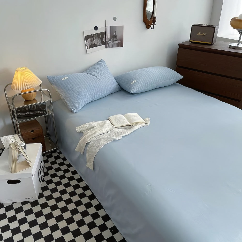 cute waffle stripes textured aesthetic bedding duvet cover set