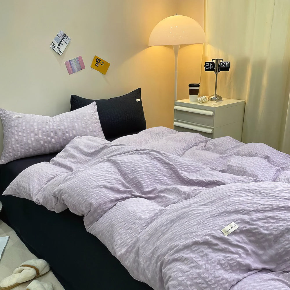 cute waffle stripes textured aesthetic bedding duvet cover set