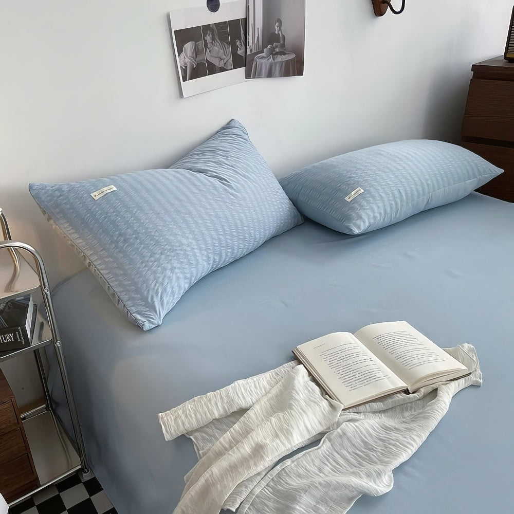 cute waffle stripes textured aesthetic bedding duvet cover set