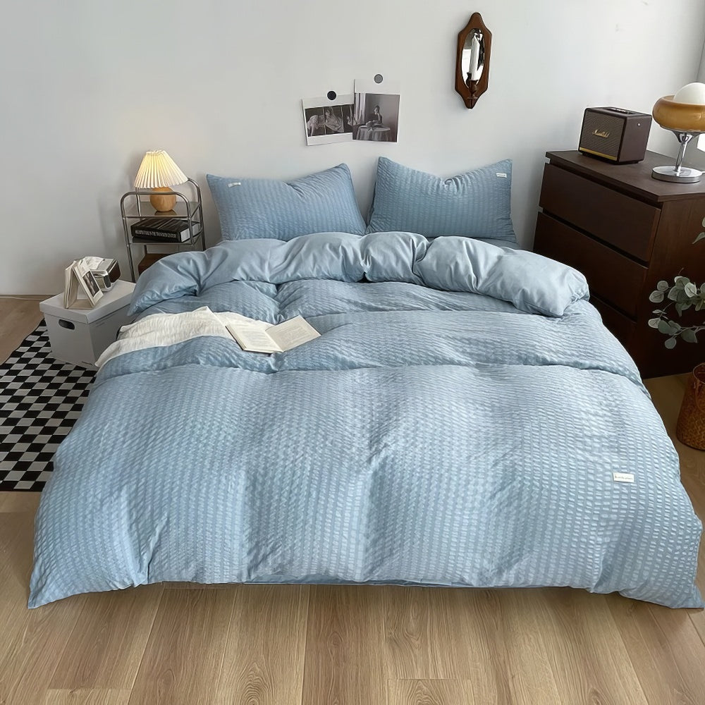 cute waffle stripes textured aesthetic bedding duvet cover set