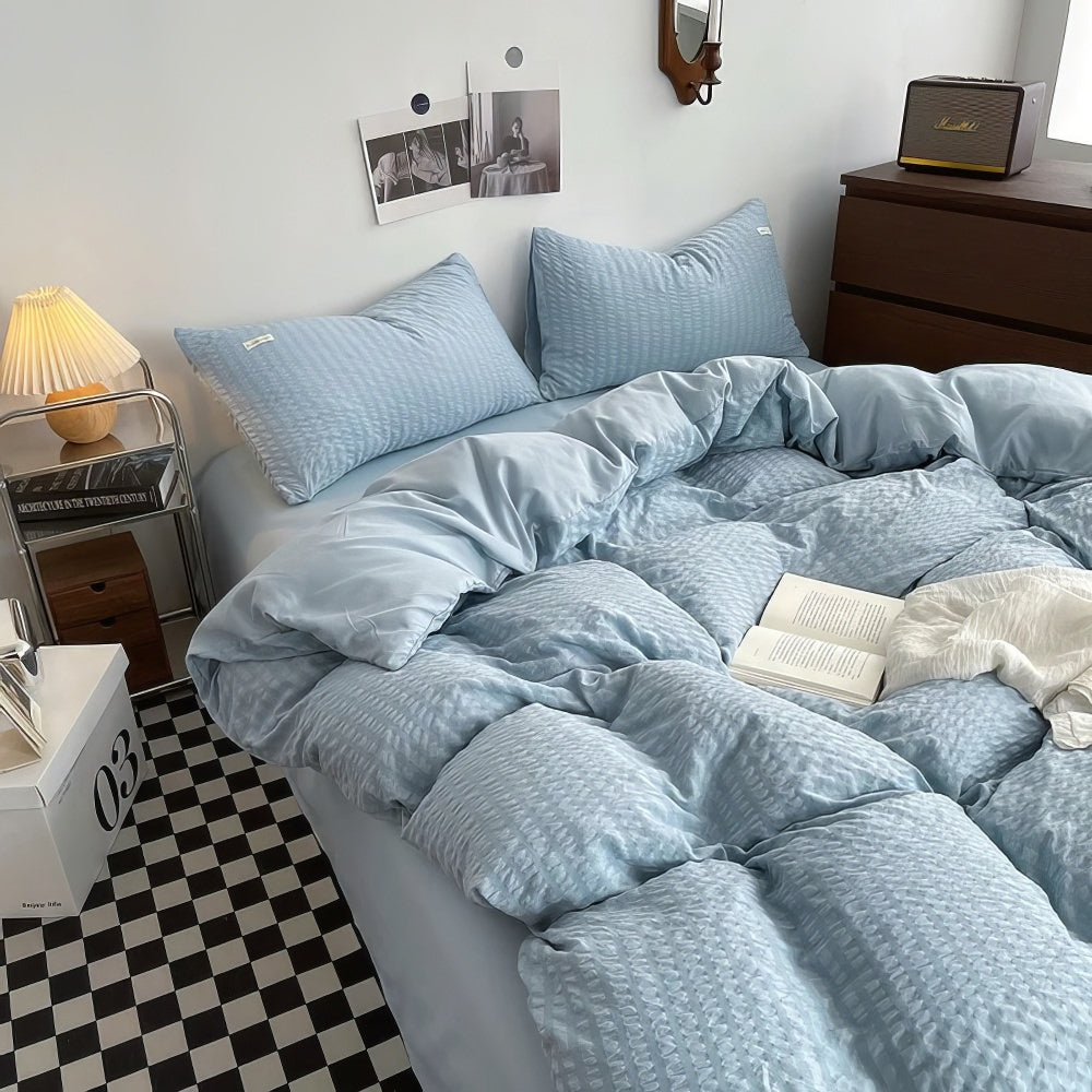 cute waffle stripes textured aesthetic bedding duvet cover set