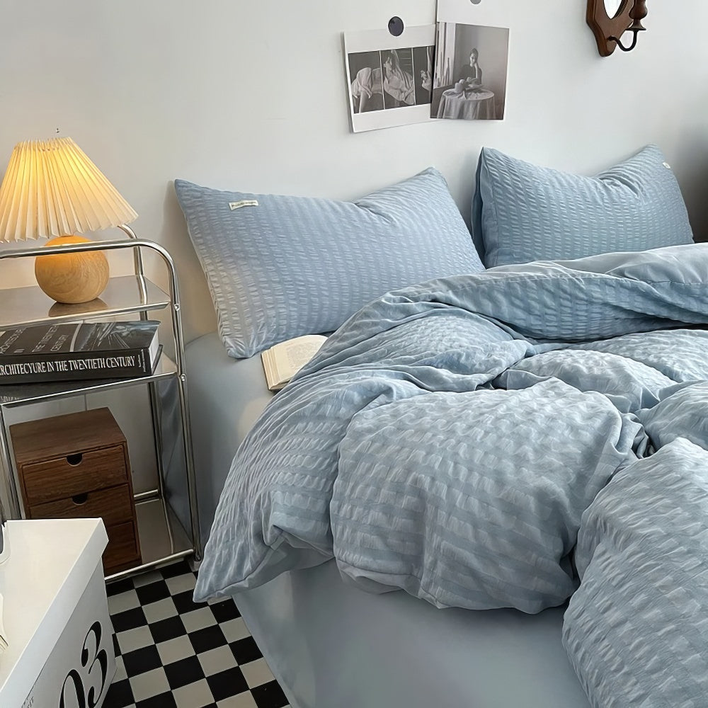 cute waffle stripes textured aesthetic bedding duvet cover set