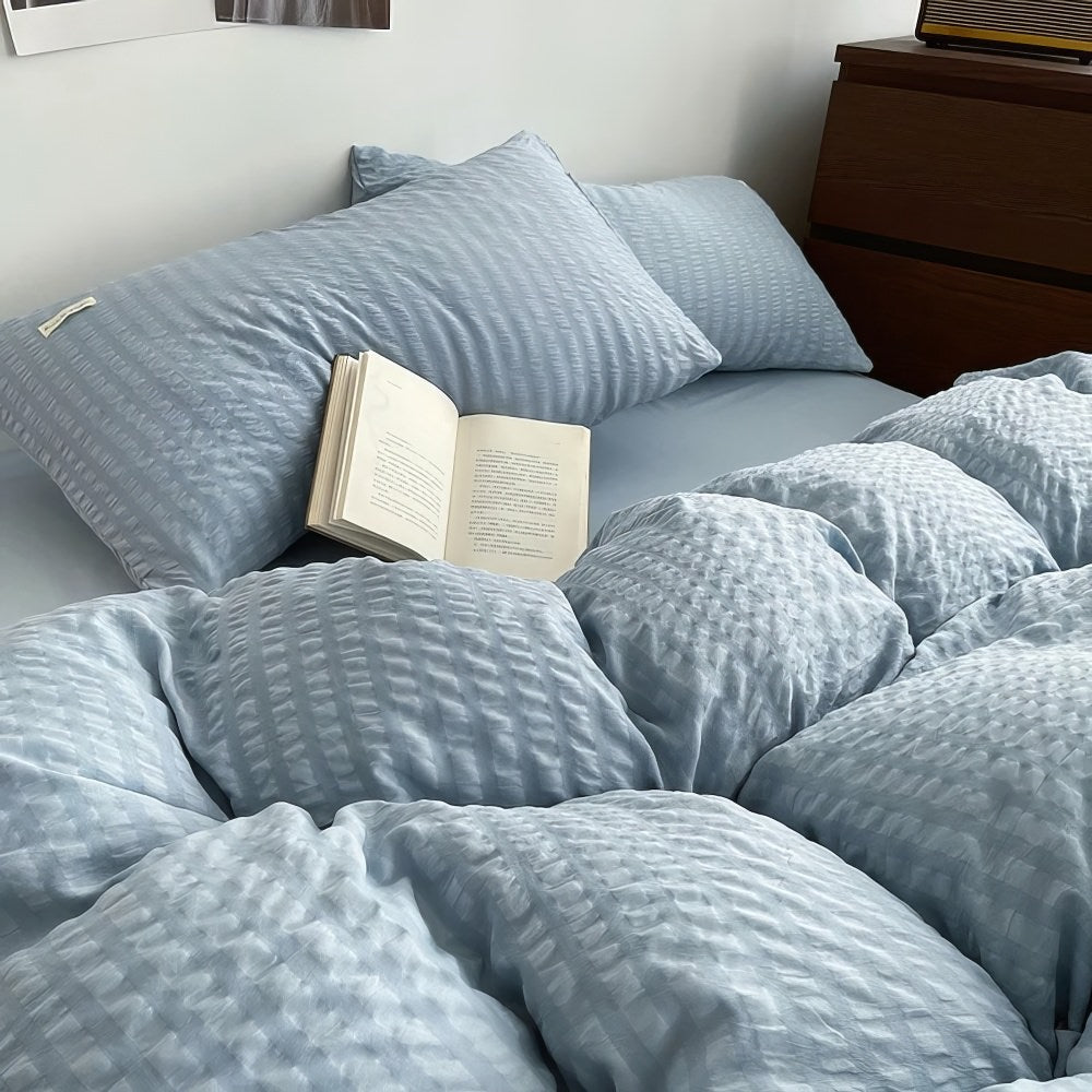 cute waffle stripes textured aesthetic bedding duvet cover set