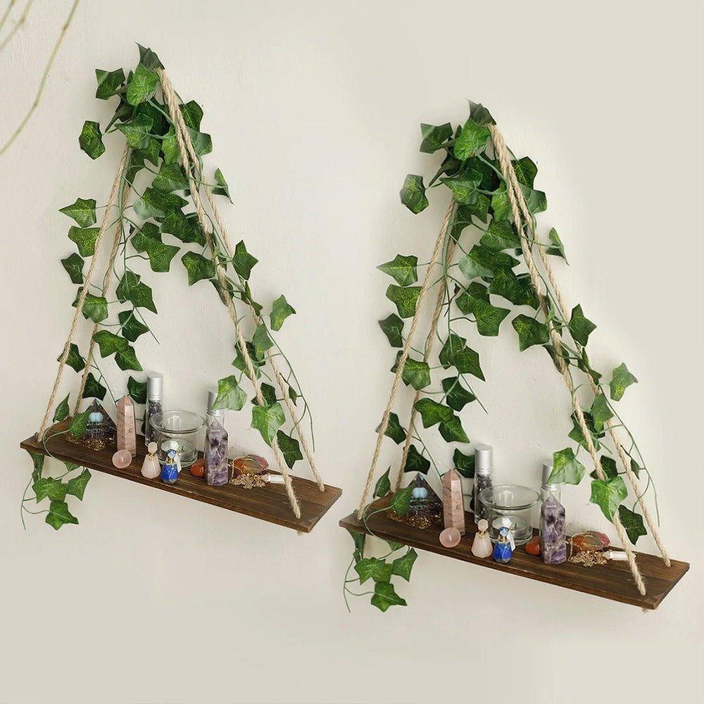 wall hanging decorative shelf for crystals with ivy vines and leds roomtery aesthetic room decor