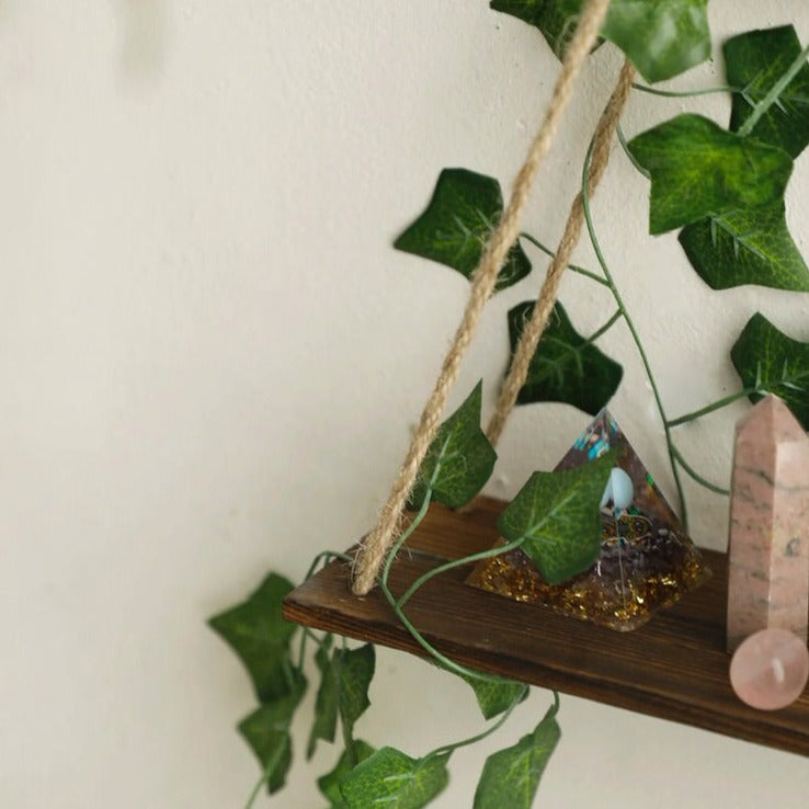 wall hanging decorative shelf for crystals with ivy vines and leds roomtery aesthetic room decor