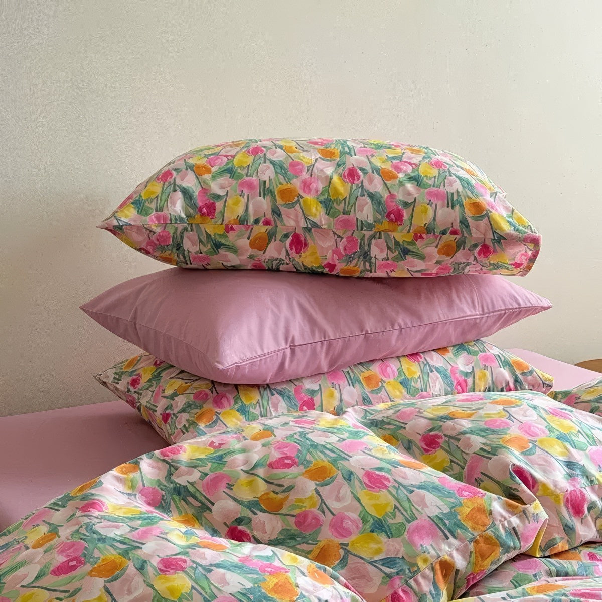 watercolor pastel tulips printed duvet cover bedding set