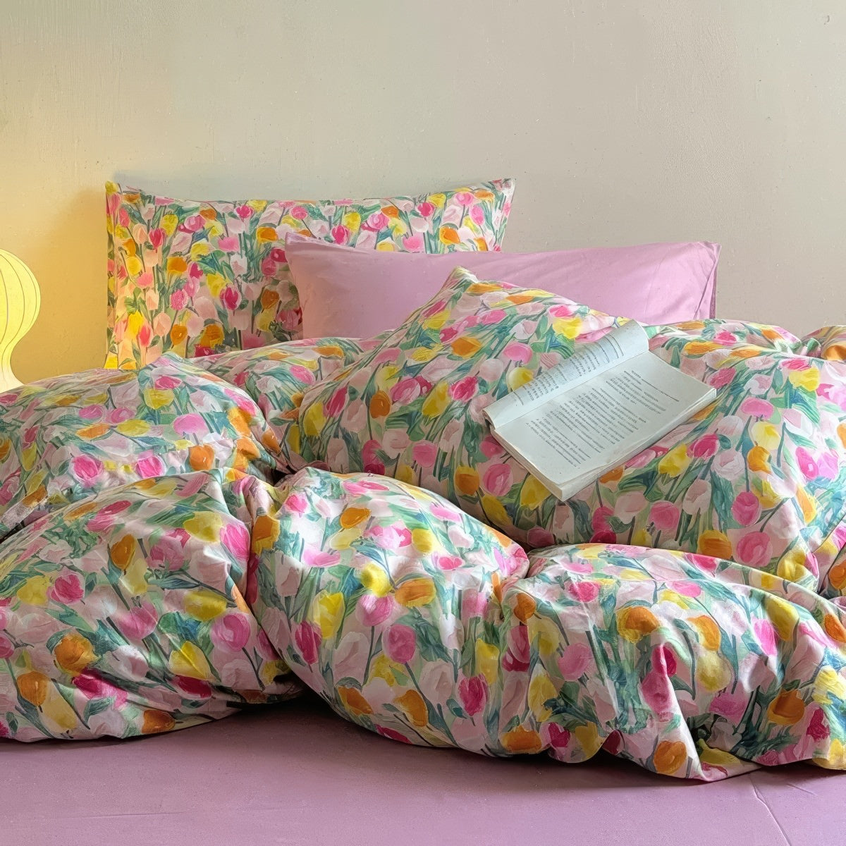 watercolor pastel tulips printed duvet cover bedding set