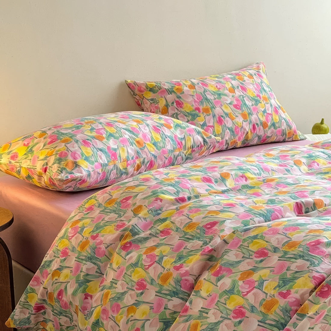 watercolor pastel tulips printed duvet cover bedding set
