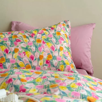 watercolor pastel tulips printed duvet cover bedding set