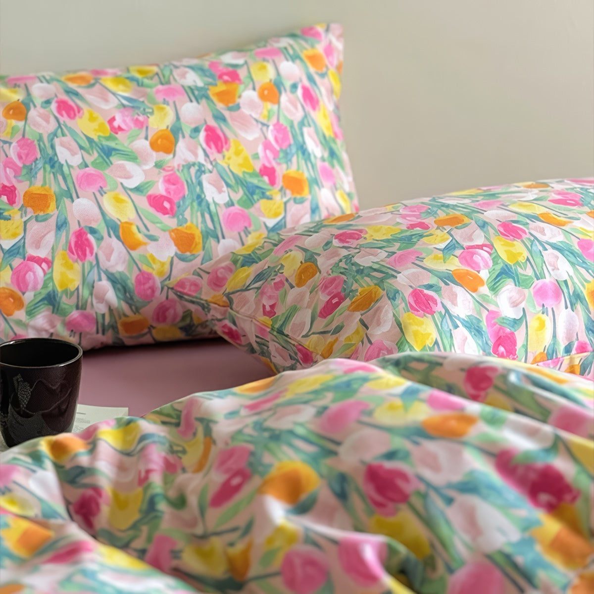 watercolor pastel tulips printed duvet cover bedding set