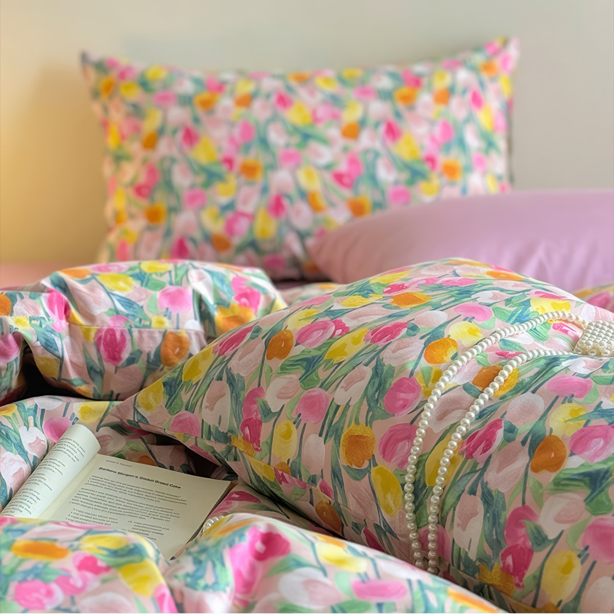 watercolor pastel tulips printed duvet cover bedding set