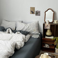 white minimalist grid check print aesthetic duvet cover bedding set