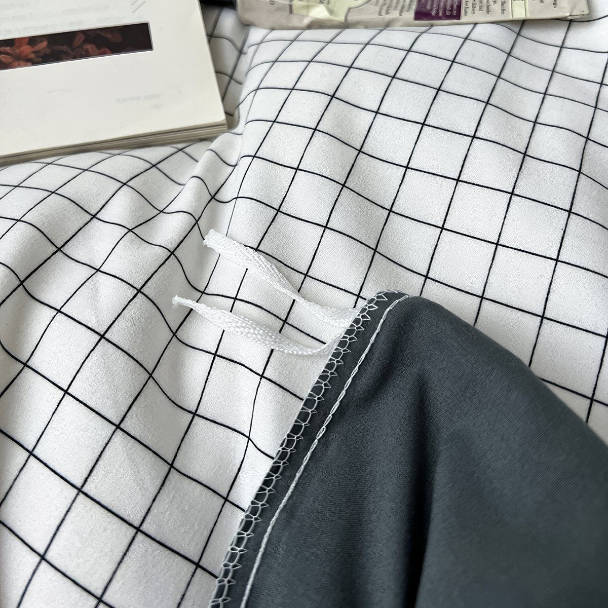 white minimalist grid check print aesthetic duvet cover bedding set