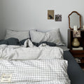 white minimalist grid check print aesthetic duvet cover bedding set