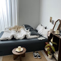 white minimalist grid check print aesthetic duvet cover bedding set