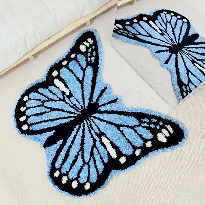 y2k aesthetic room decor blue butterfly throw accent rug roomtery