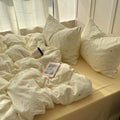 yellow creamy pastel bedding set with colorful sprinkles print pattern