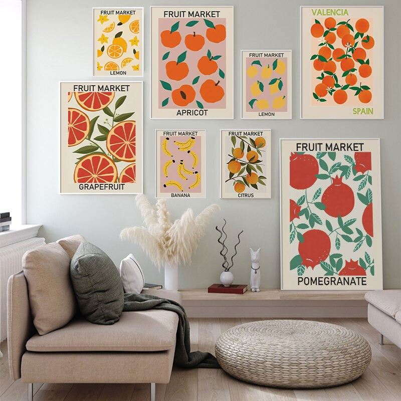 colorful fruits print market canvas posters wall art aesthetic decor roomtery