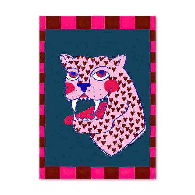 Abstract Pink Leopard Eyes Hand Heart Tiger Flower Wall Art Print Canvas Painting Nordic Poster Decor Pictures aesthetic posters roomtery