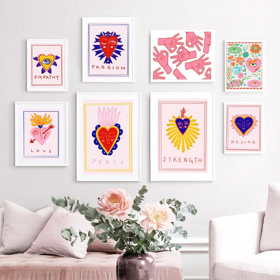Abstract Pink Leopard Eyes Hand Heart Tiger Flower Wall Art Print Canvas Painting Nordic Poster Decor Pictures aesthetic posters roomtery