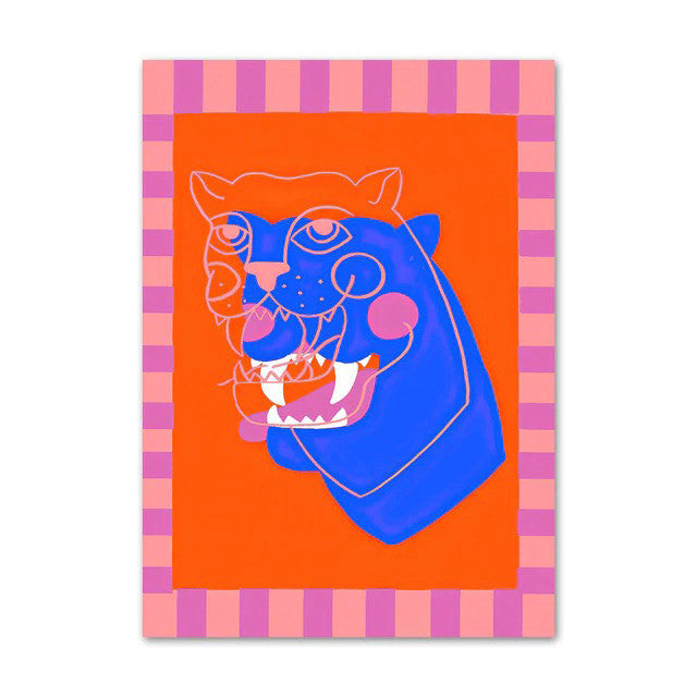 Abstract Pink Leopard Eyes Hand Heart Tiger Flower Wall Art Print Canvas Painting Nordic Poster Decor Pictures aesthetic posters roomtery