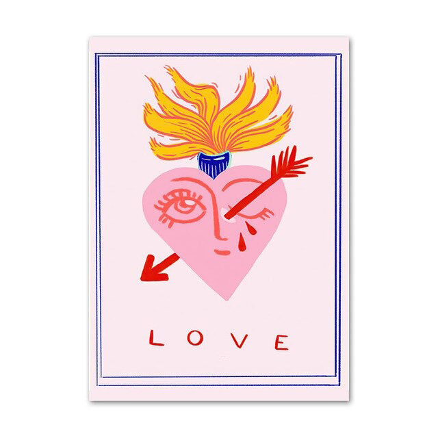 Abstract Pink Leopard Eyes Hand Heart Tiger Flower Wall Art Print Canvas Painting Nordic Poster Decor Pictures aesthetic posters roomtery