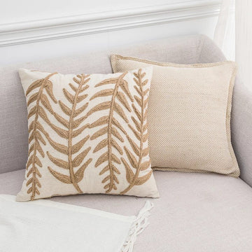 Linen Leaves Embroidery Cushion Covers