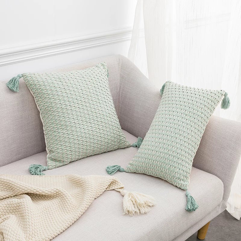 linen leaves embroidery aesthetic cushion cover roomtery