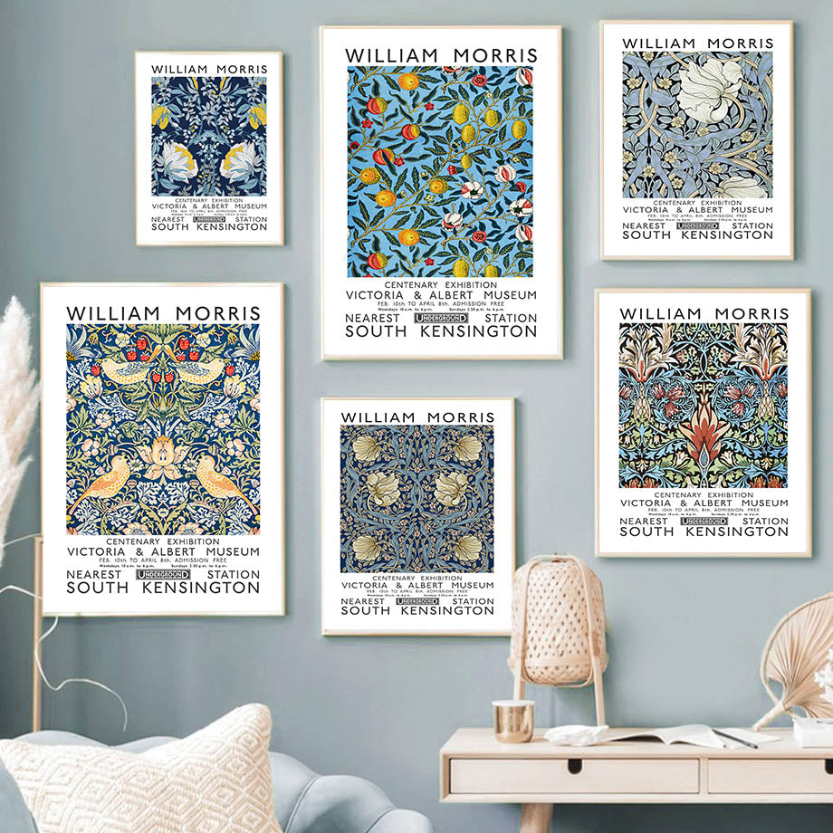 william morris blue floral wall art canvas nordic posters painting aesthetic posters prints roomtery