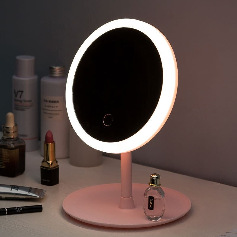 aesthetic room halo pink round shape lightened mirror roomtery