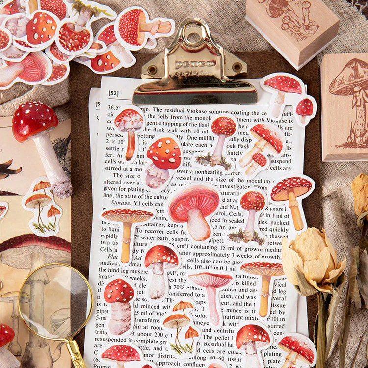 vintage fly agaric mushrooms aesthetic stickers roomtery