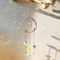 amethyst crystal decorated moon shaped suncatcher light catcher hanging wall decor aesthetic fairycore moon sun catcher roomtery