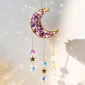 amethyst crystal decorated moon shaped suncatcher light catcher hanging wall decor aesthetic fairycore moon sun catcher roomtery