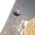 amethyst crystal decorated moon shaped suncatcher light catcher hanging wall decor aesthetic fairycore moon sun catcher roomtery