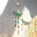 amethyst crystal decorated moon shaped suncatcher light catcher hanging wall decor aesthetic fairycore moon sun catcher roomtery