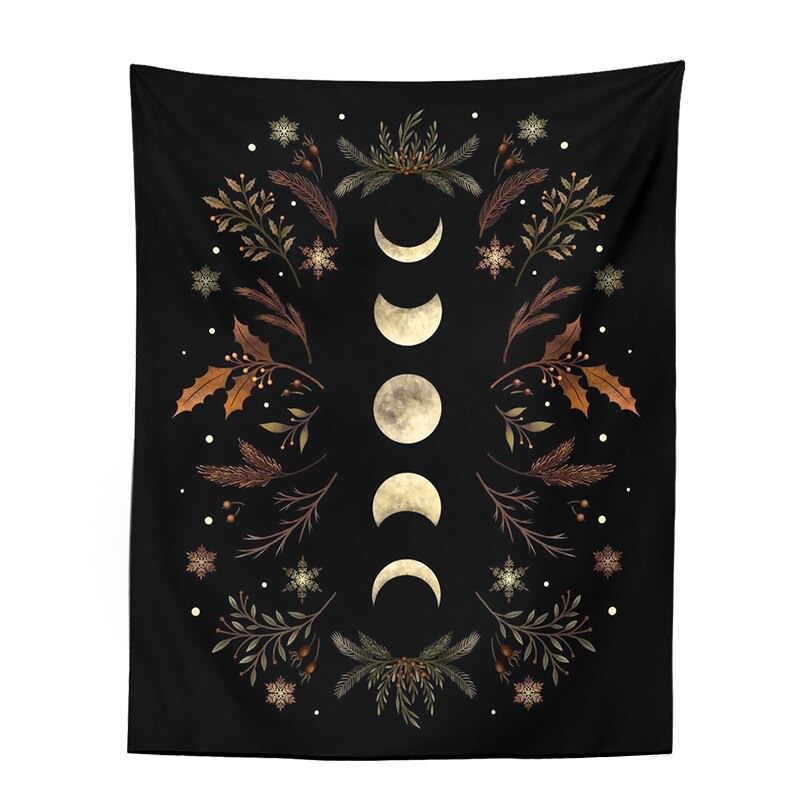 brown floral moon phases tapestry cottagecore and fairy aesthetic room decor roomtery