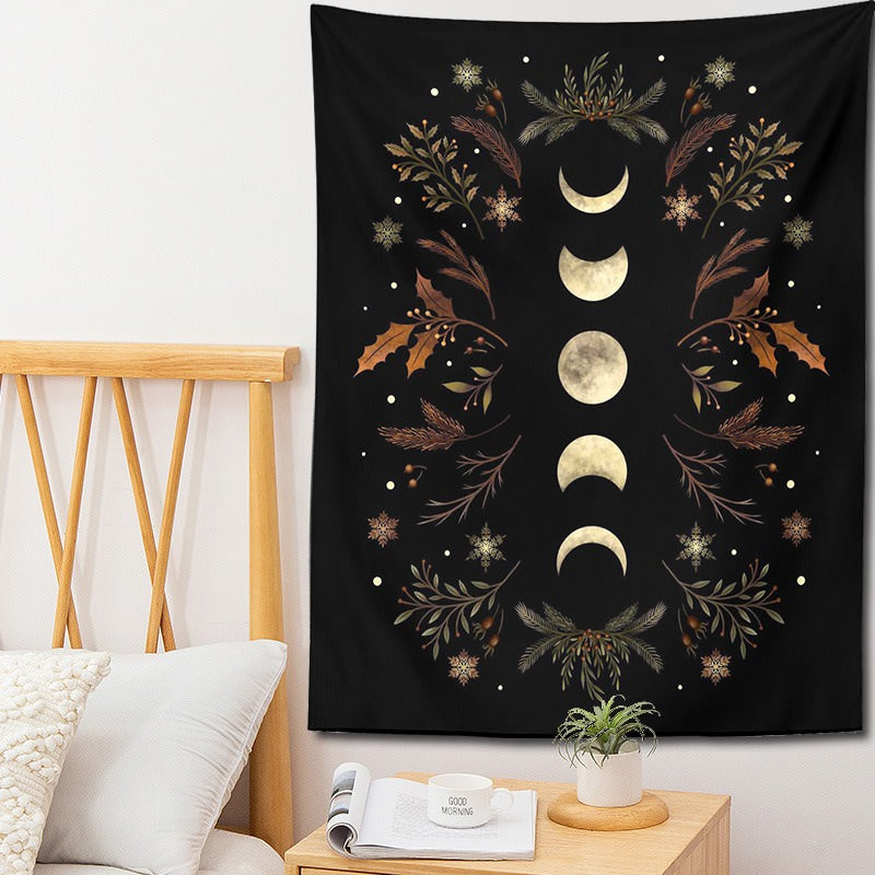 brown floral moon phases tapestry cottagecore and fairy aesthetic room decor roomtery