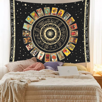 Black Tarot Cards Mandala Tapestry