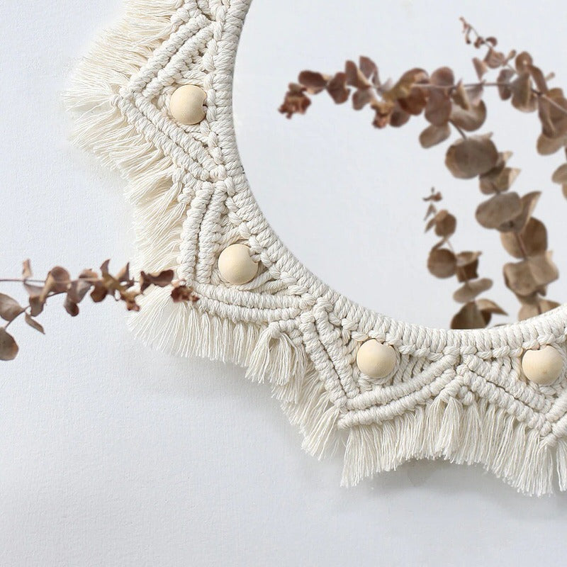 macrame wall hanging round mirror bohemian aesthetic room decor roomtery
