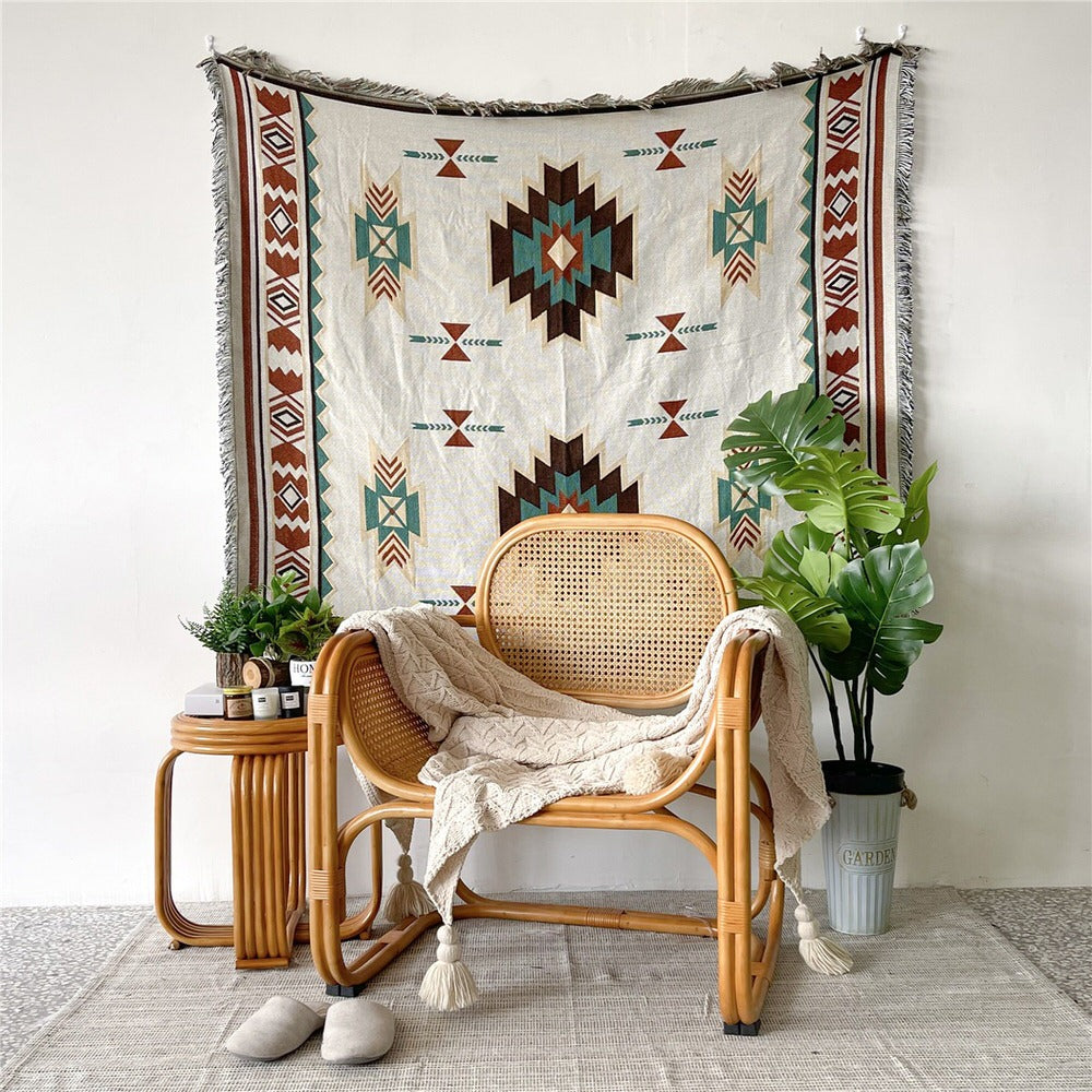 boho style print aesthetic woven throw blanket tapestry decor roomtery