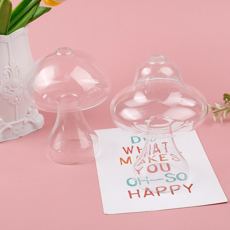 clear glass mushroom shaped vase aesthetic room decor roomtery