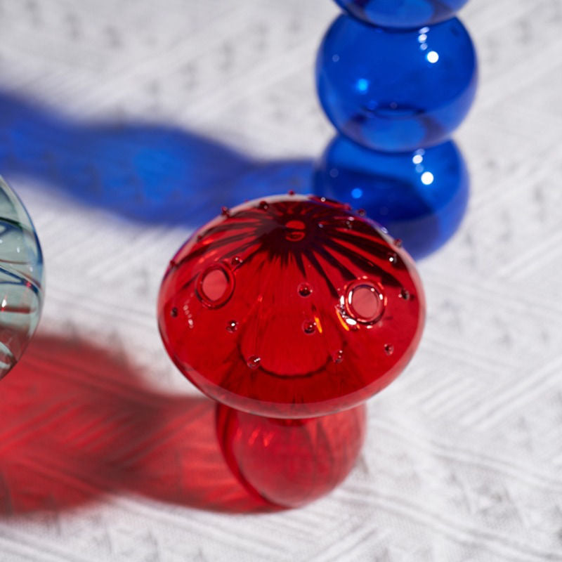 colored glass mushroom shaped vase fairycore aesthetic room decor roomtery