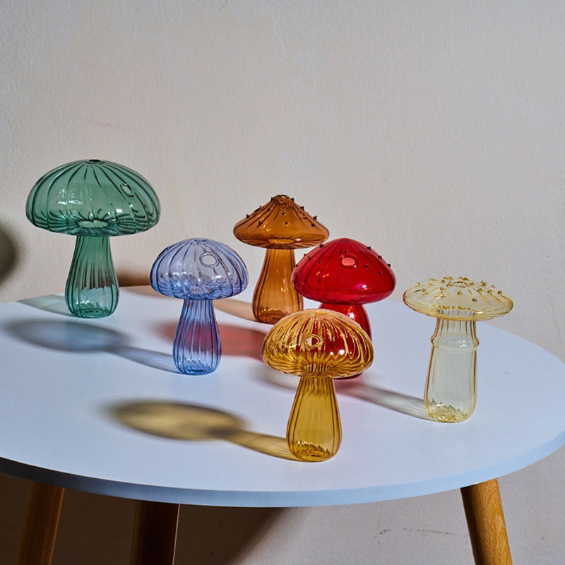colored glass mushroom shaped vase fairycore aesthetic room decor roomtery