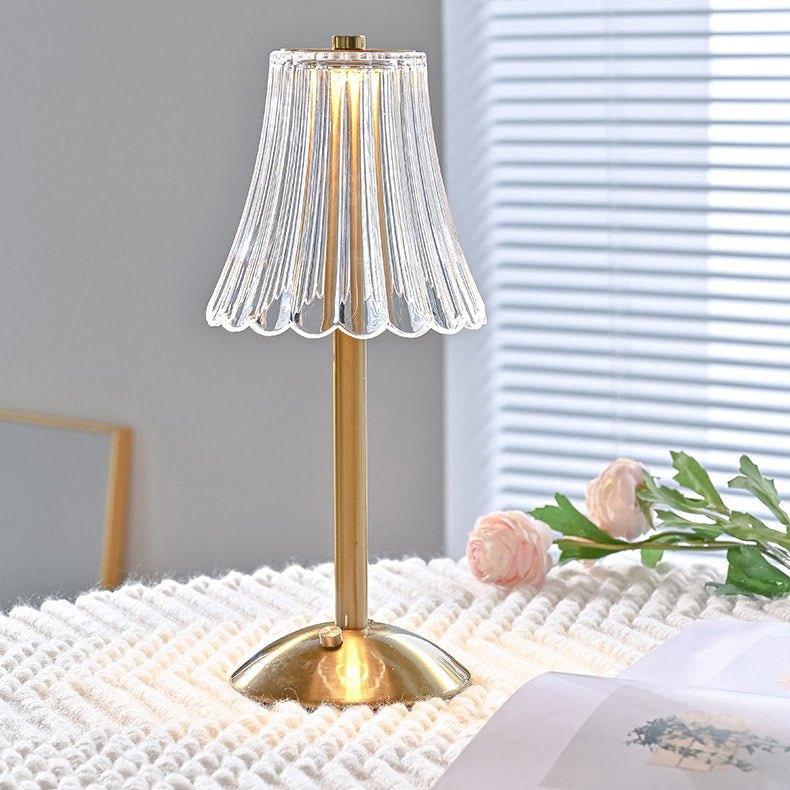 Brass table lamp and vintage retro decorated pleated and decorated