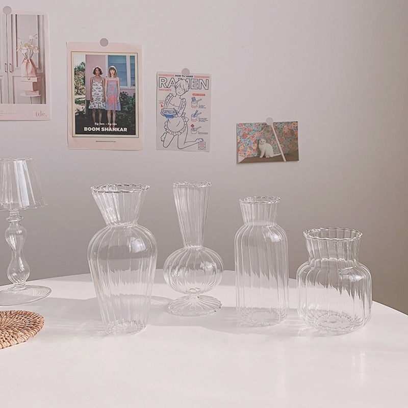 cottagecore aesthetic vintage ribbed style glass vase roommtery