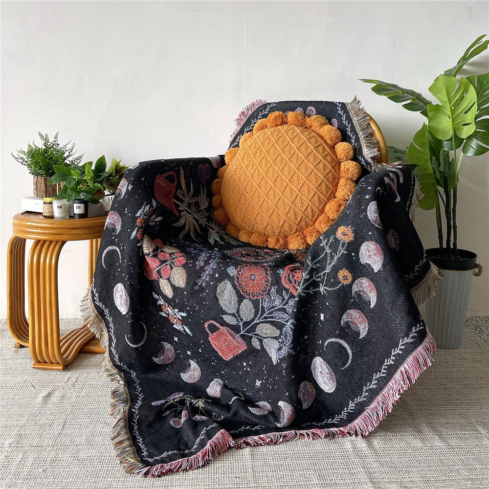 woven knitted throw blanket cottagecore aesthetic room floral mystery print roomtery