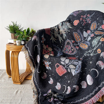 Floral Moon Phases Woven Throw Blanket