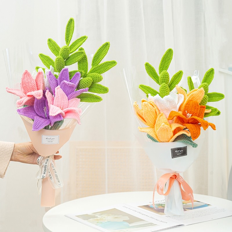 crochet lily flower artificial bouquet aesthetic decor roomtery