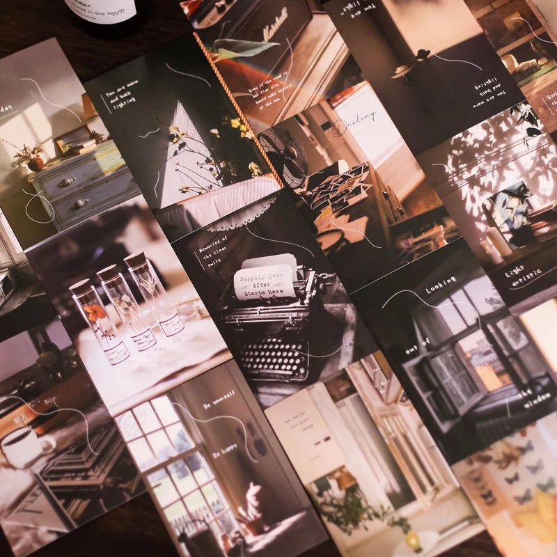 dark academia aesthetic wall collage cards set roomtery